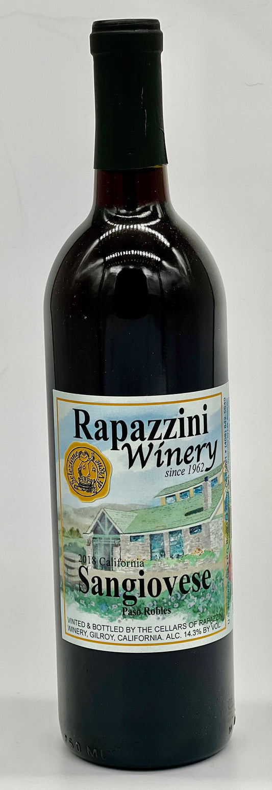 Sangiovese 2018 Paso Robles California Rapazzini.Wine 750 ml 25 oz 14.3%alcohol $34